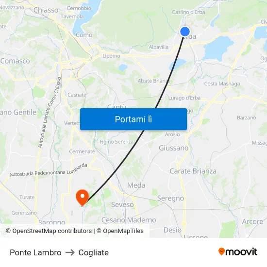 Ponte Lambro to Cogliate map