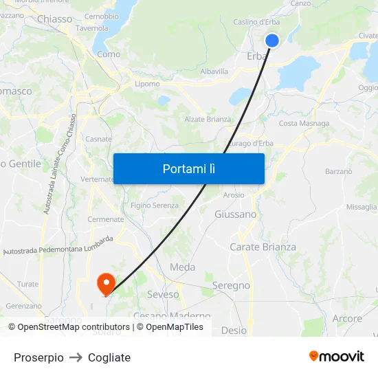 Proserpio to Cogliate map