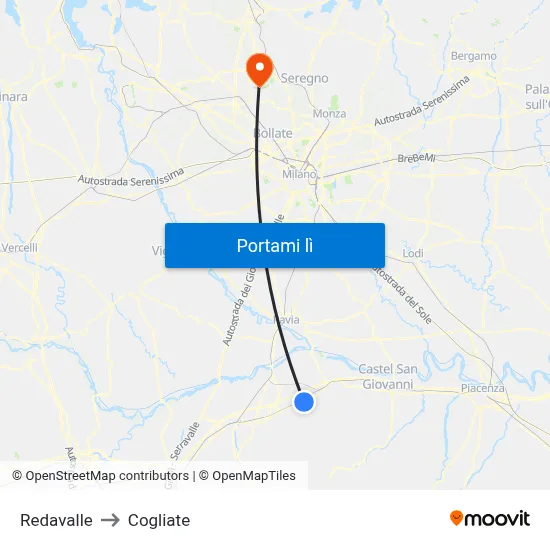 Redavalle to Cogliate map