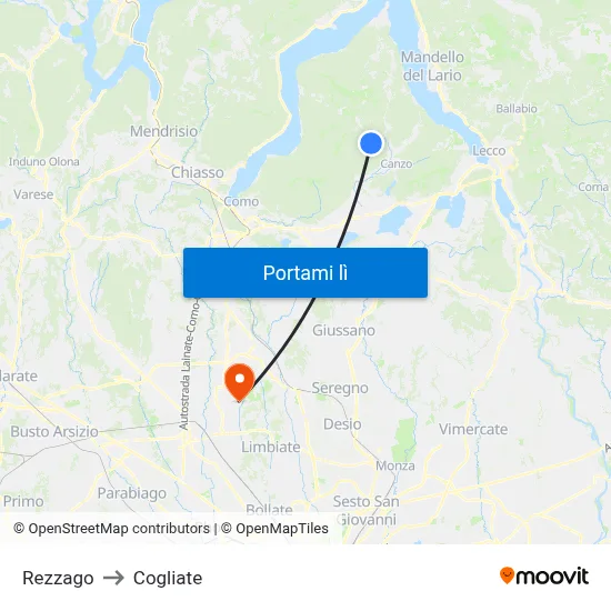 Rezzago to Cogliate map