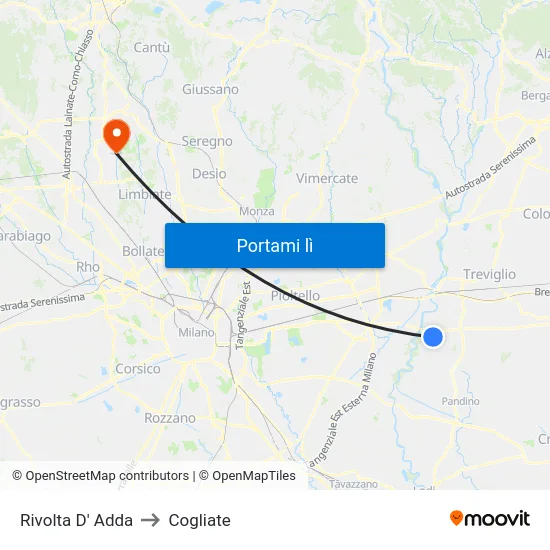 Rivolta D' Adda to Cogliate map