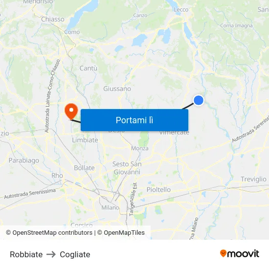 Robbiate to Cogliate map