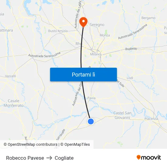 Robecco Pavese to Cogliate map