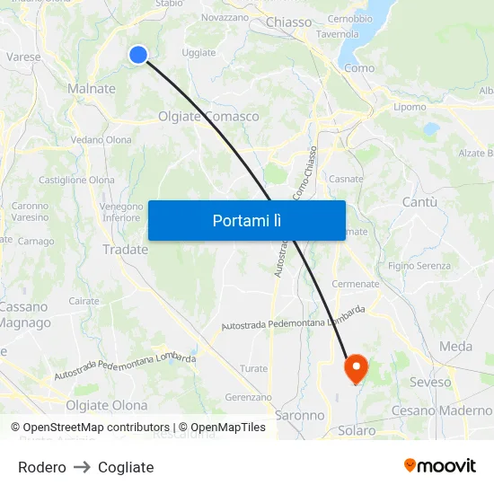 Rodero to Cogliate map