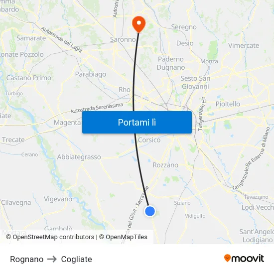 Rognano to Cogliate map