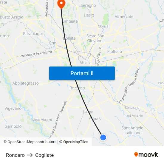 Roncaro to Cogliate map