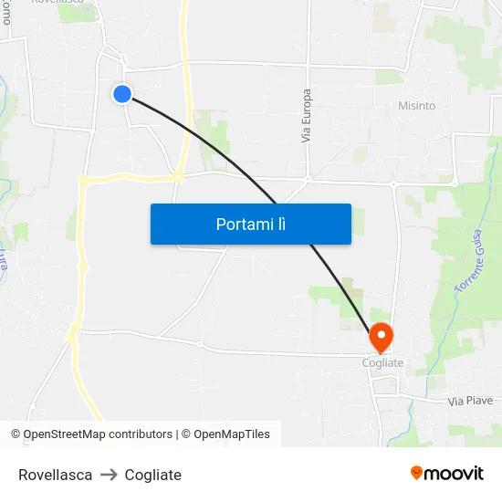 Rovellasca to Cogliate map