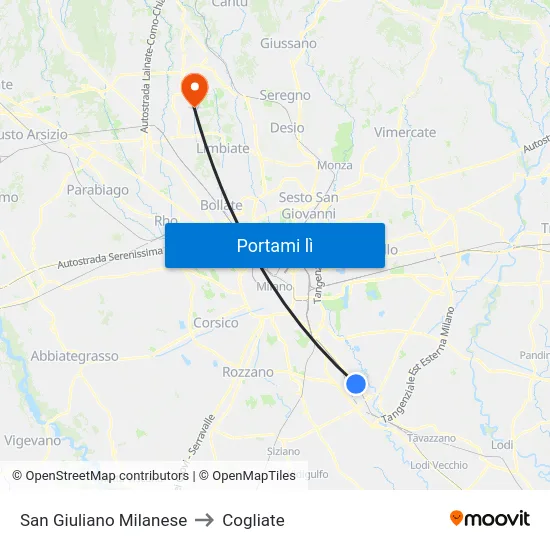 San Giuliano Milanese to Cogliate map