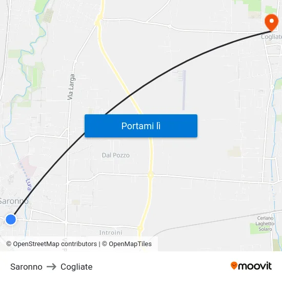 Saronno to Cogliate map