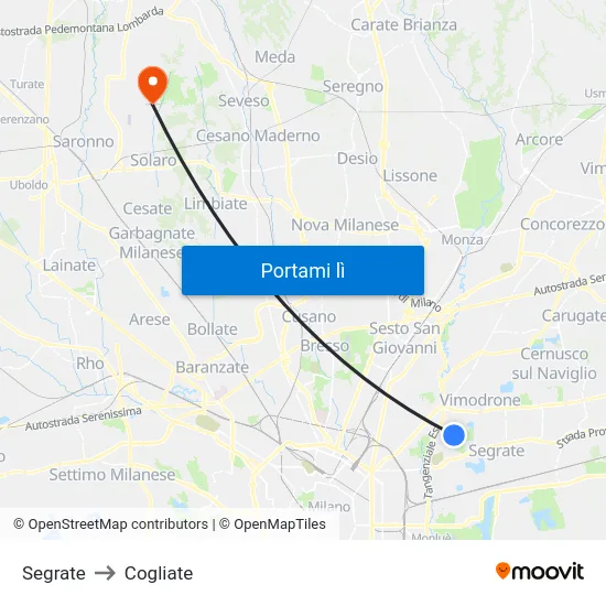 Segrate to Cogliate map