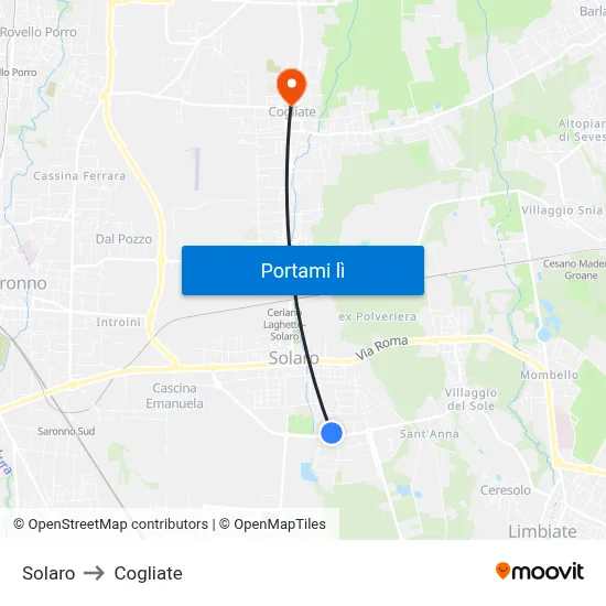 Solaro to Cogliate map