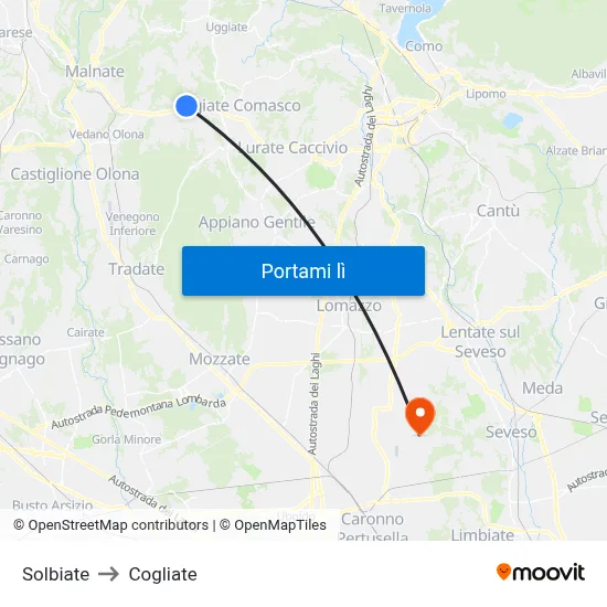 Solbiate to Cogliate map