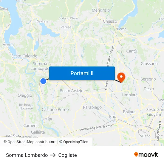 Somma Lombardo to Cogliate map