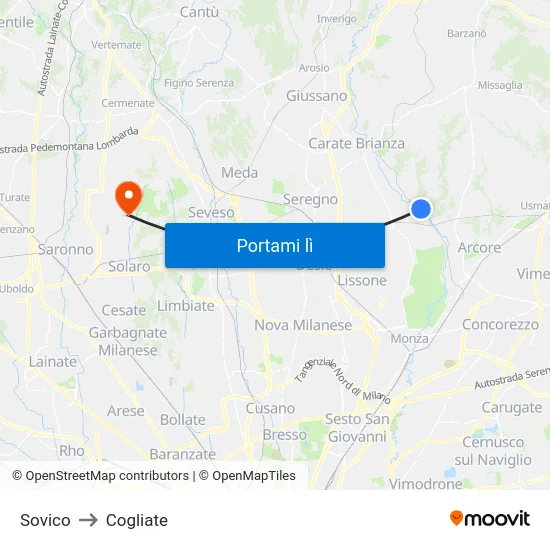 Sovico to Cogliate map