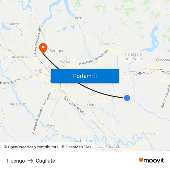 Ticengo to Cogliate map