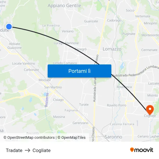 Tradate to Cogliate map