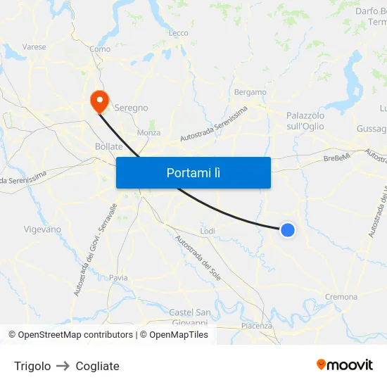 Trigolo to Cogliate map