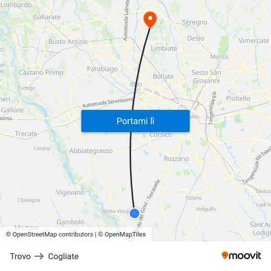 Trovo to Cogliate map