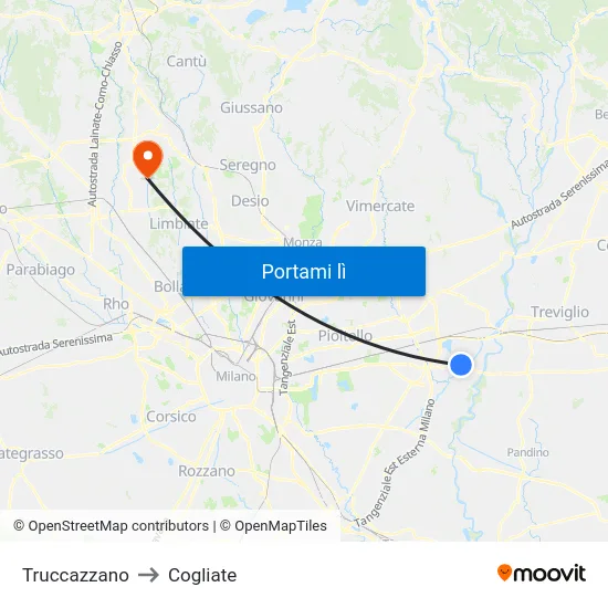 Truccazzano to Cogliate map
