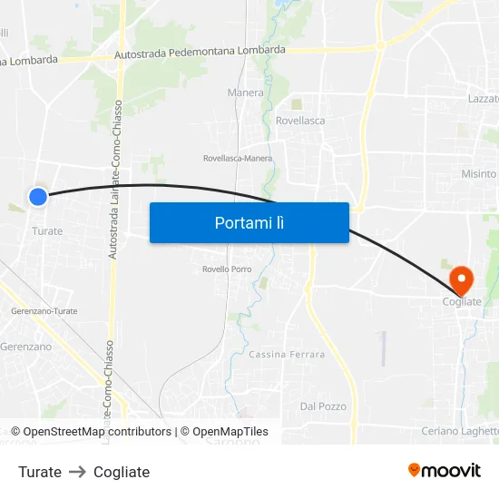 Turate to Cogliate map