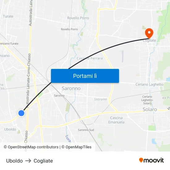 Uboldo to Cogliate map