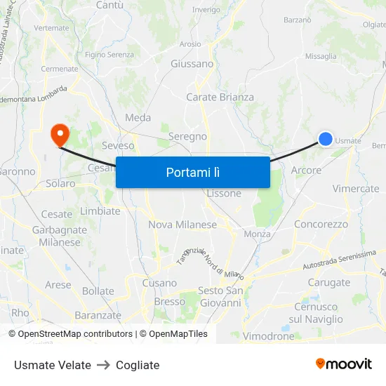 Usmate Velate to Cogliate map