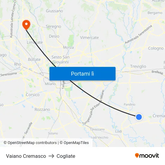 Vaiano Cremasco to Cogliate map