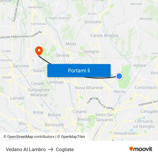Vedano Al Lambro to Cogliate map