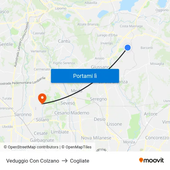 Veduggio Con Colzano to Cogliate map