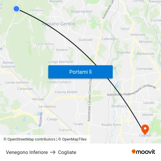 Venegono Inferiore to Cogliate map