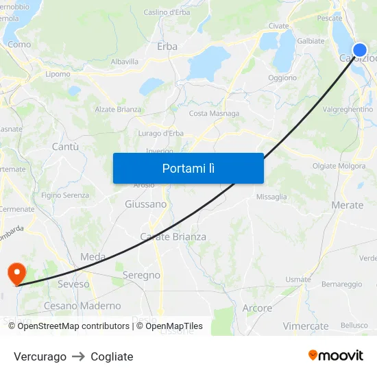 Vercurago to Cogliate map