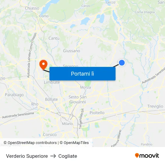 Verderio Superiore to Cogliate map