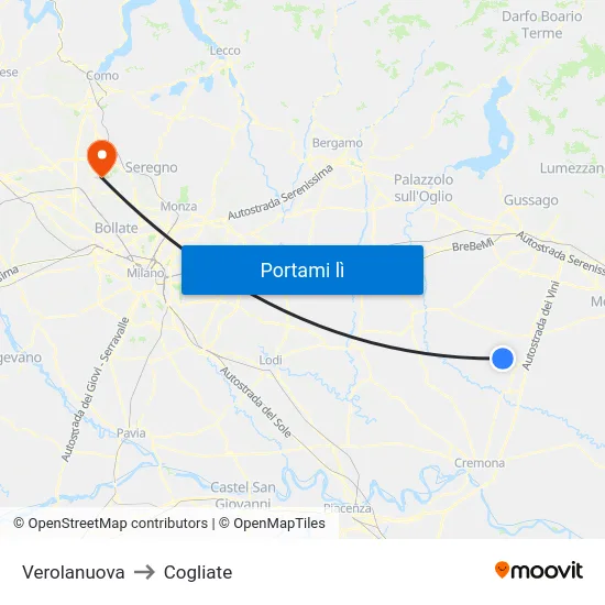 Verolanuova to Cogliate map