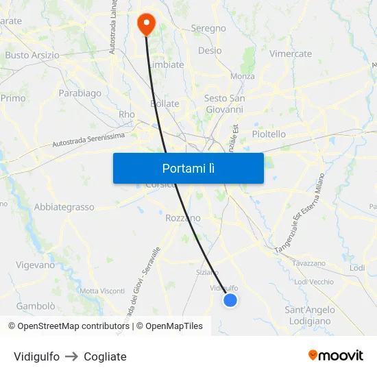 Vidigulfo to Cogliate map