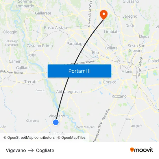 Vigevano to Cogliate map