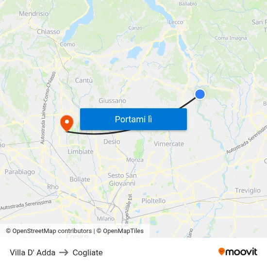 Villa D' Adda to Cogliate map