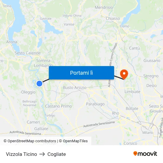 Vizzola Ticino to Cogliate map