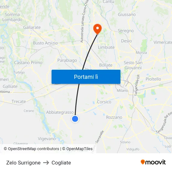 Zelo Surrigone to Cogliate map