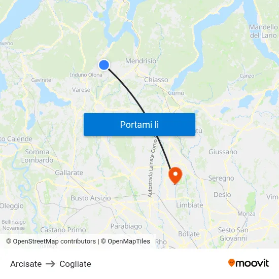 Arcisate to Cogliate map