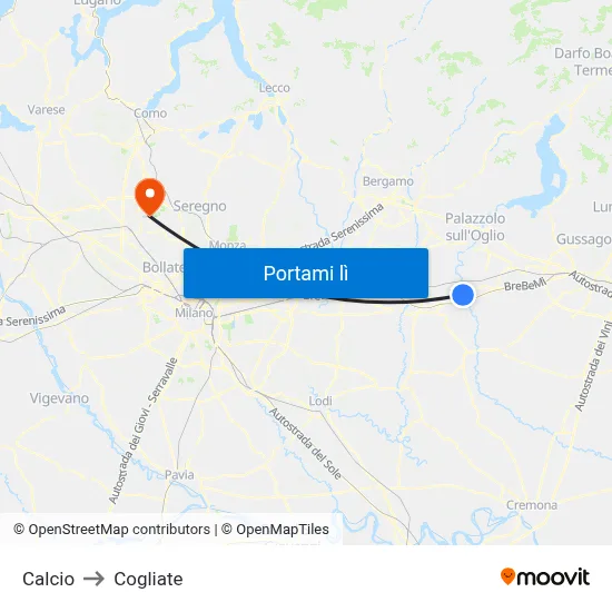 Calcio to Cogliate map