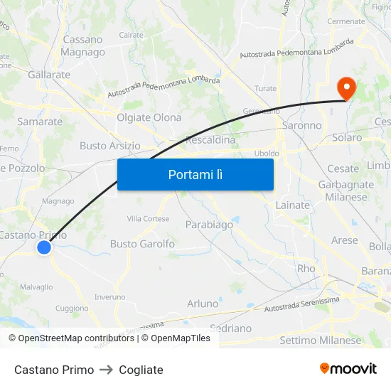 Castano Primo to Cogliate map