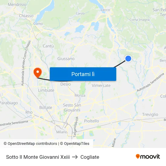 Sotto Il Monte Giovanni Xxiii to Cogliate map