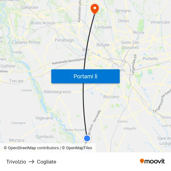 Trivolzio to Cogliate map