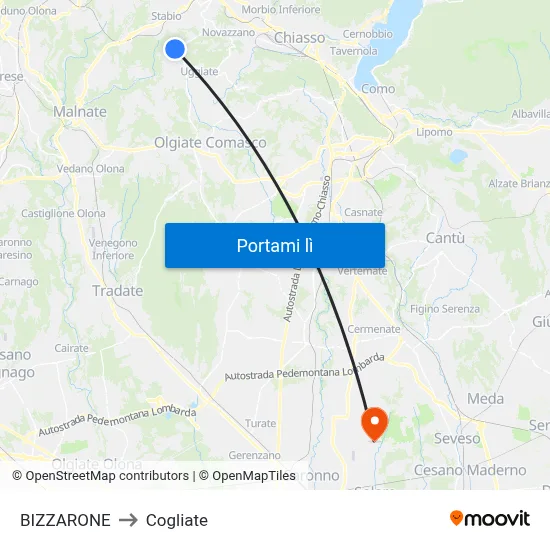 BIZZARONE to Cogliate map