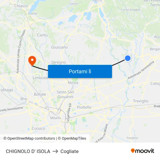 CHIGNOLO D' ISOLA to Cogliate map