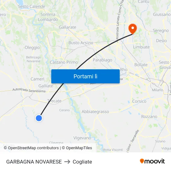 GARBAGNA NOVARESE to Cogliate map