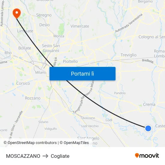 MOSCAZZANO to Cogliate map