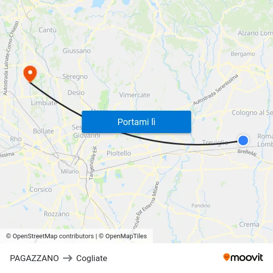 PAGAZZANO to Cogliate map