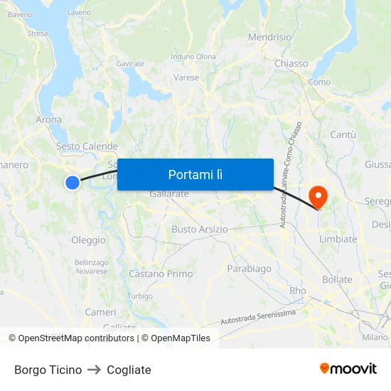 Borgo Ticino to Cogliate map
