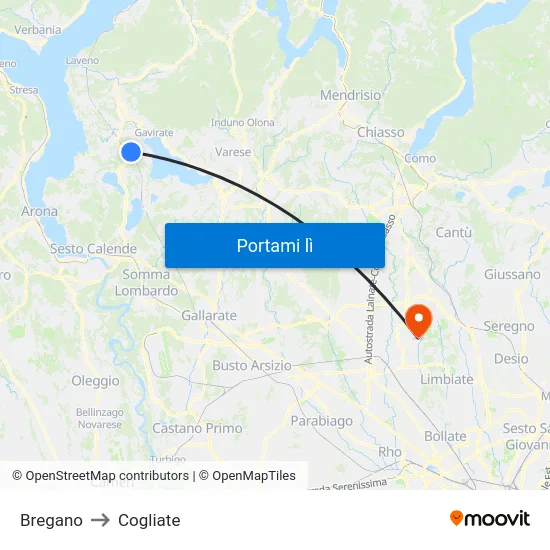Bregano to Cogliate map